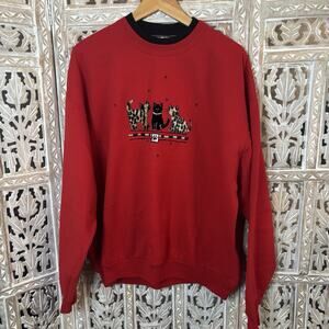 Vintage Top Stitch Morning Sun Sweatshirt Cat Embroidered Grandma Sweater 1X